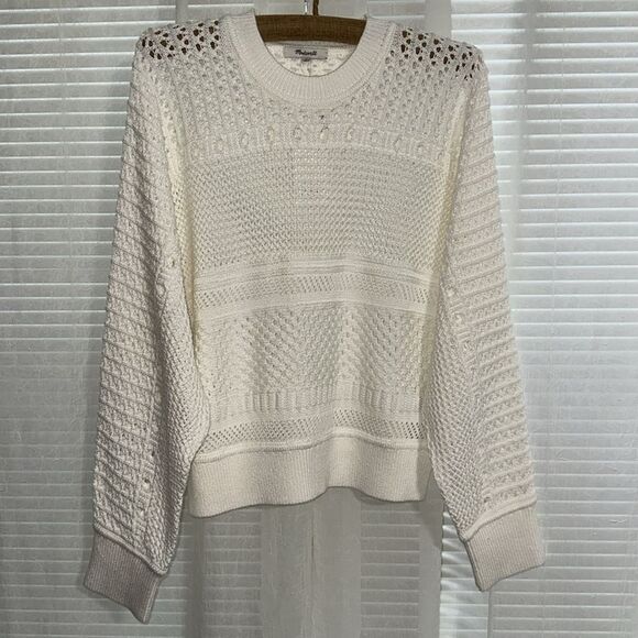 Madewell XL Off-White Lighthouse Open-Stitch Knit Dolman Cotton Pullover Sweater - Picture 7 of 14